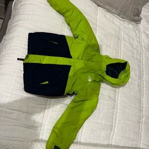 Kids North Face bright green and navy 2 in 1 jacket